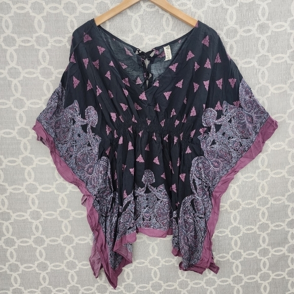 Free People Tops - Free People V Neck Paisley Elastic Waist Kimono Sleeve Blouse Size L